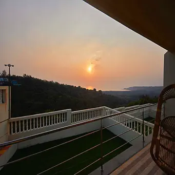 Sunset aerial drone photograph of a resort in Maharashtra — AerialPhotoIndia