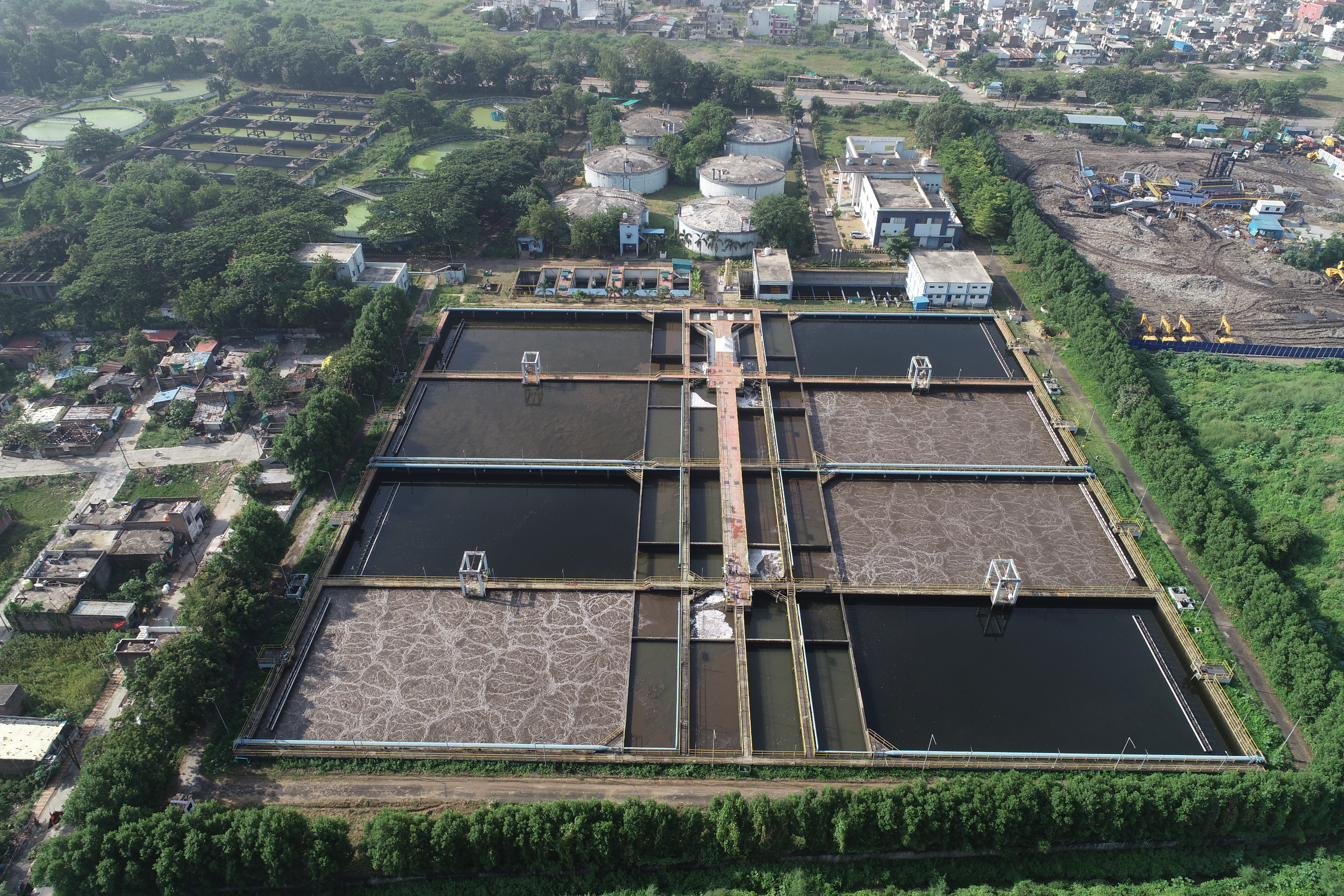 Aerial drone inspection of large industrial water treatment facility — AerialPhotoIndia industrial drone services Pune