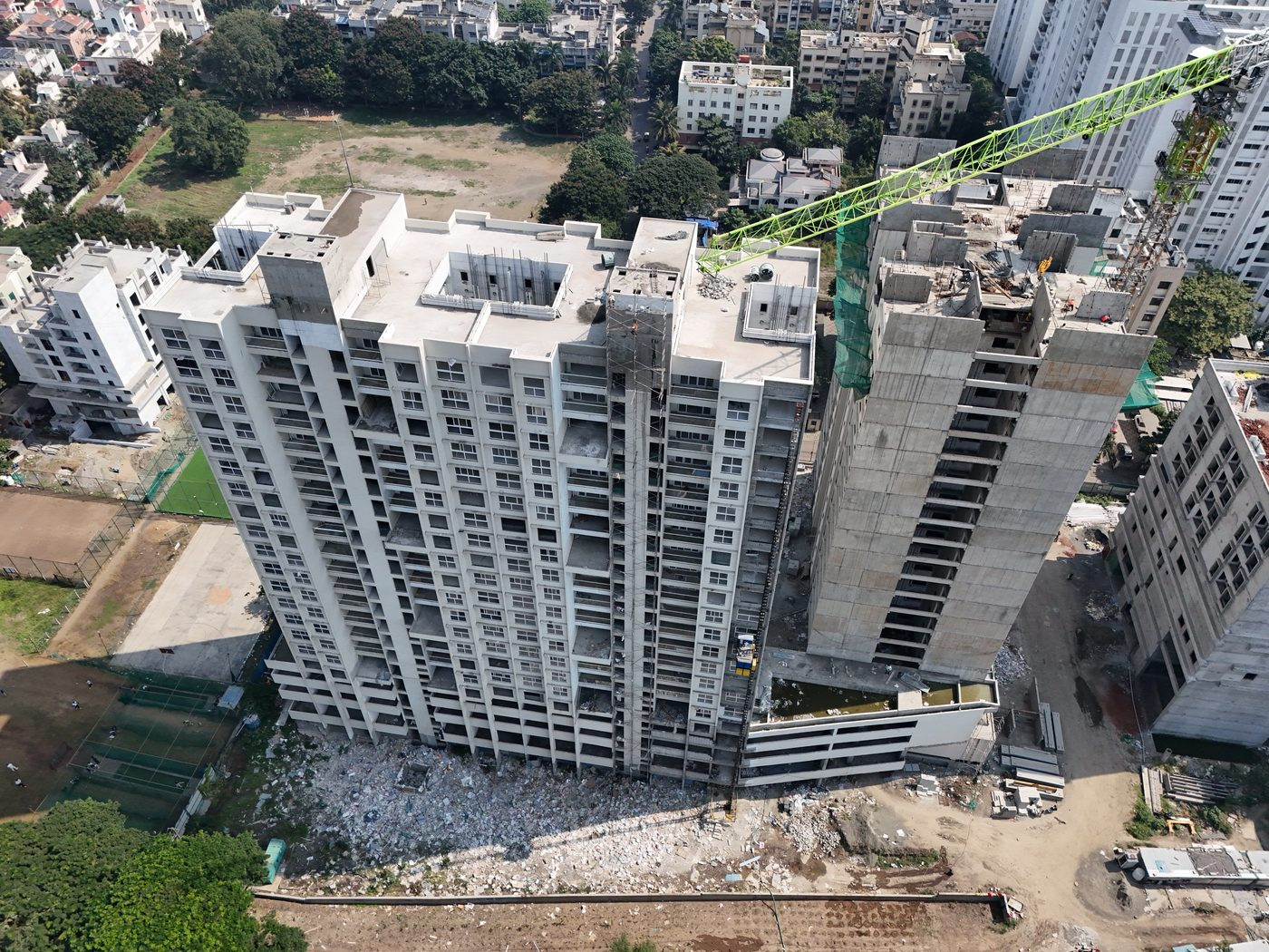Large multi-tower residential complex aerial drone photography Pune — AerialPhotoIndia real estate drone photography service