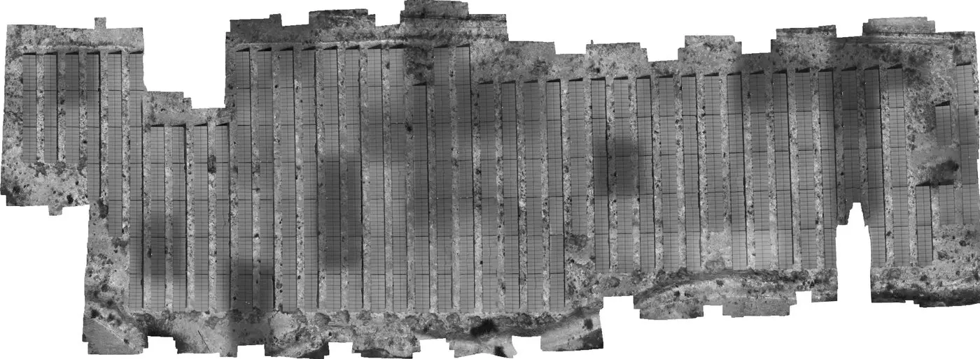 Complete thermal orthomosaic of solar PV installation — full coverage drone inspection by AerialPhotoIndia, Maharashtra
